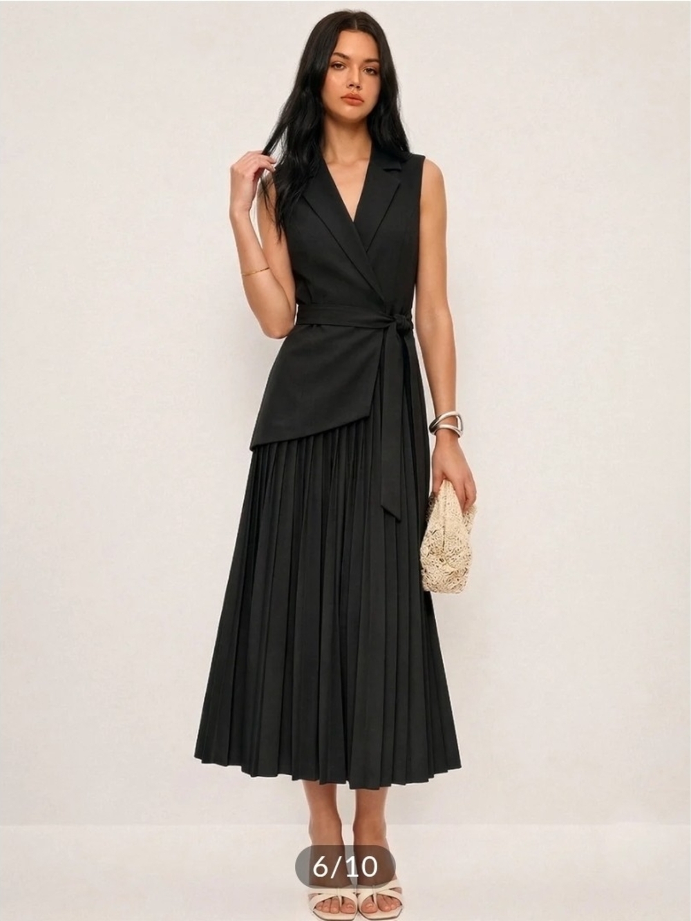 NWT Commense Sleeveless Belted Pleated Blazer Dress, Large